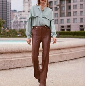 Pintucked Flare Pants in Faux Leather